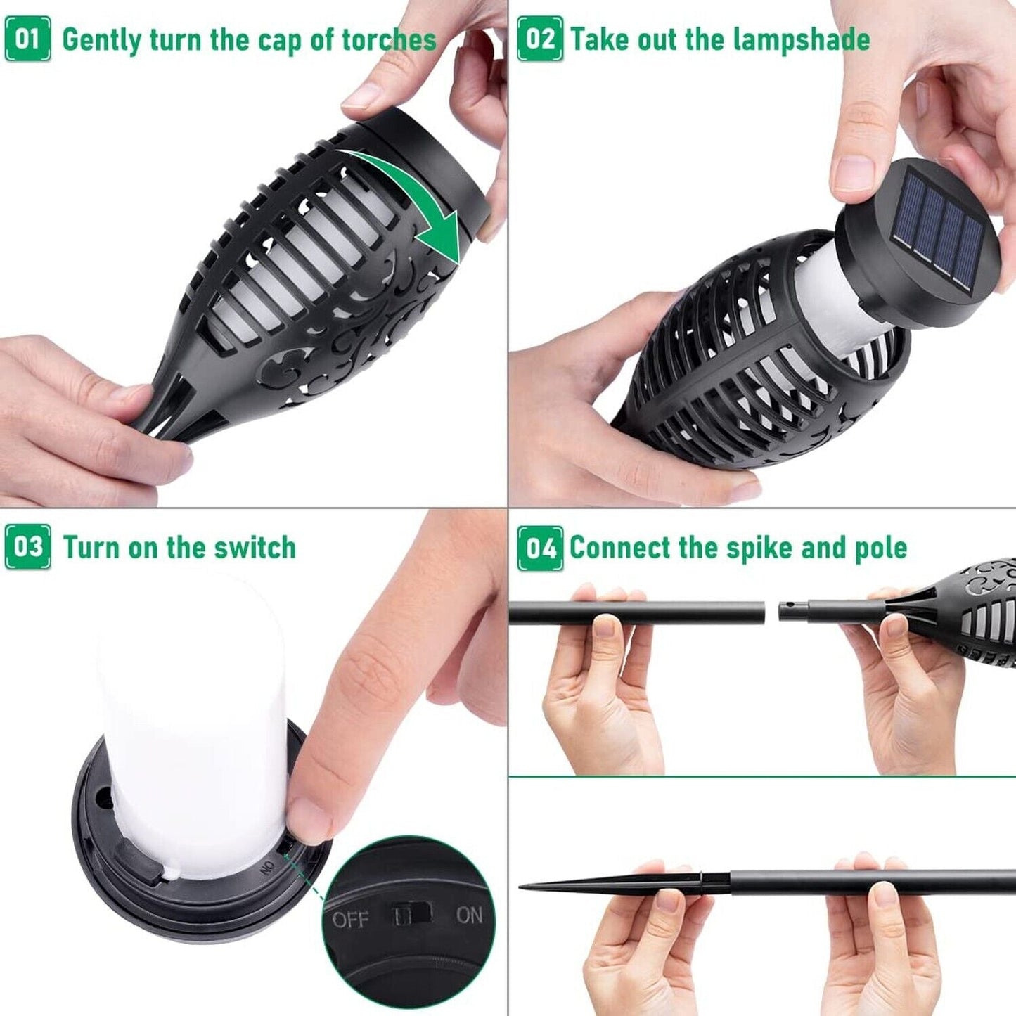 IkeeRuic Solar Torch Lights – 6 Pack Flickering Flame Outdoor Garden Lights