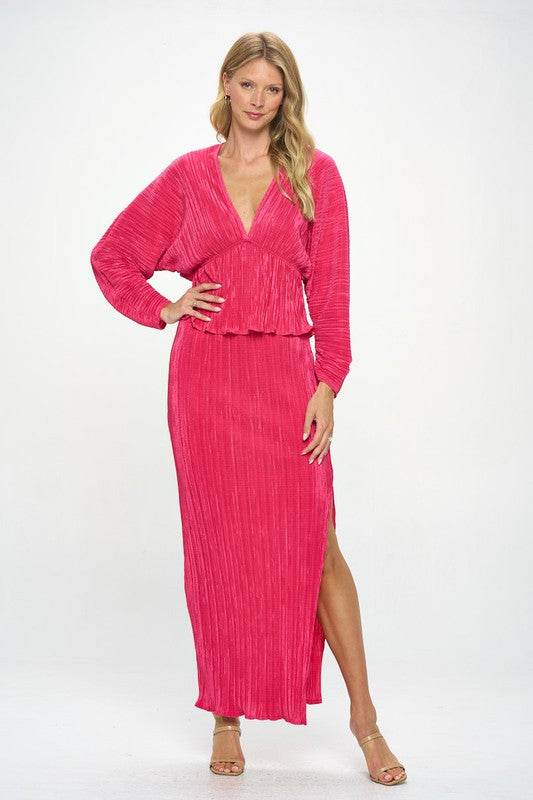 Made in USA Plisse Maxi Skirt with Slit