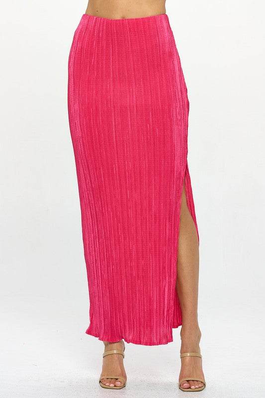 Made in USA Plisse Maxi Skirt with Slit