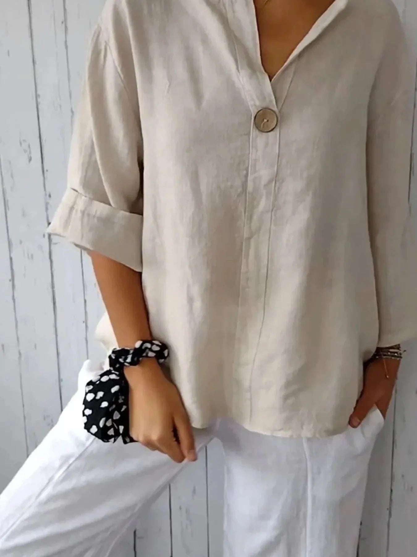 Breezy Button-Front Relaxed Linen Blouse