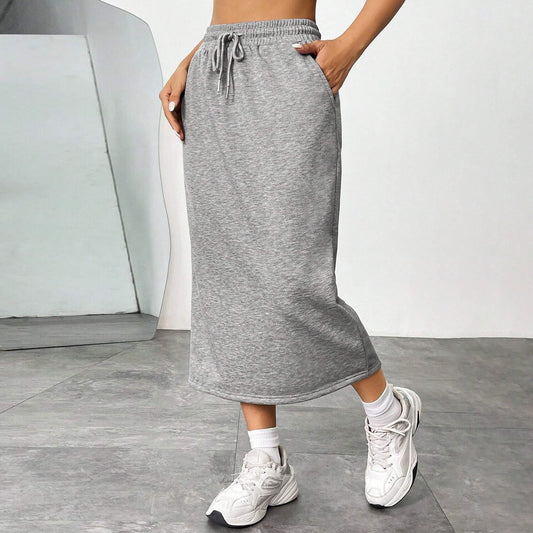 Sports Leisure Commute Loose Elastic Waist Solid Skirt