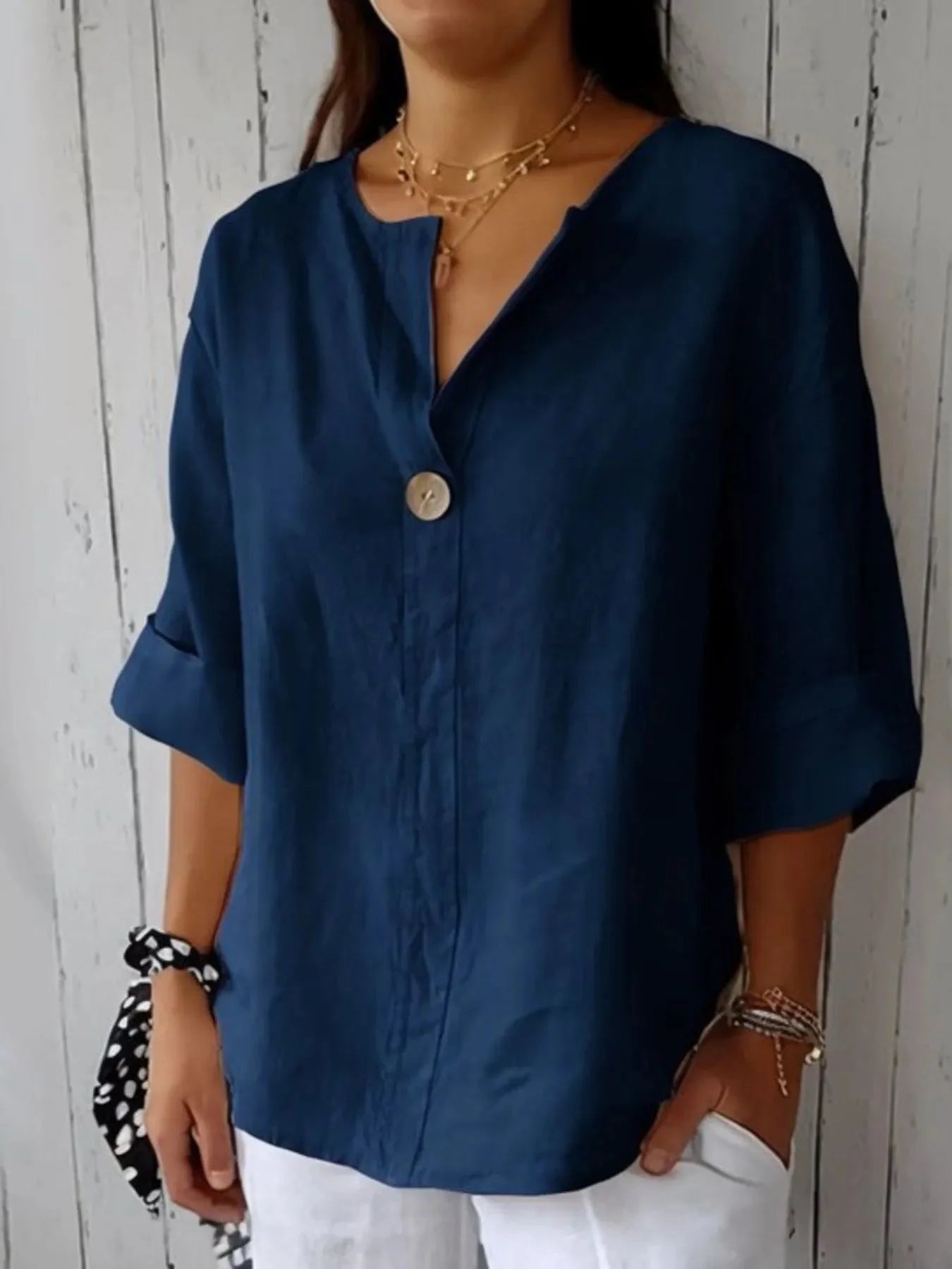 Breezy Button-Front Relaxed Linen Blouse