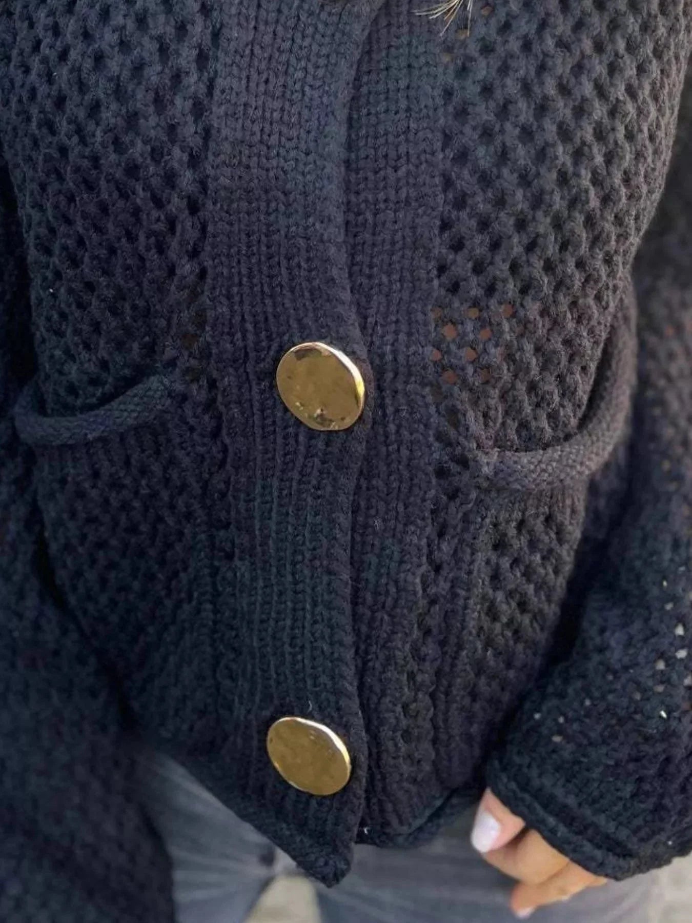 Crochet Button Up Long Sleeve Cardigan