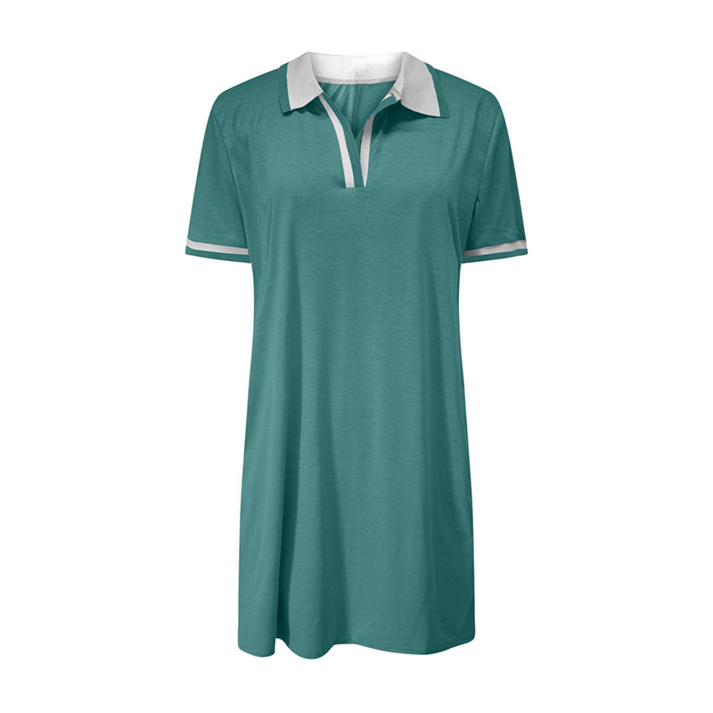 Women's Polo Dress Short Sleeve V Neck Casual Summer Mini Shirt Dress With Pockets