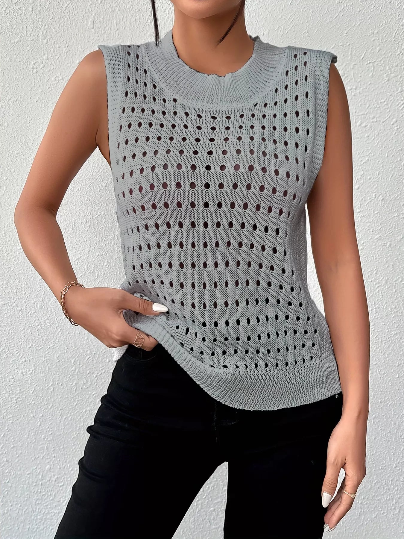 Hollow Out Round Neck Knit Sweater Tank