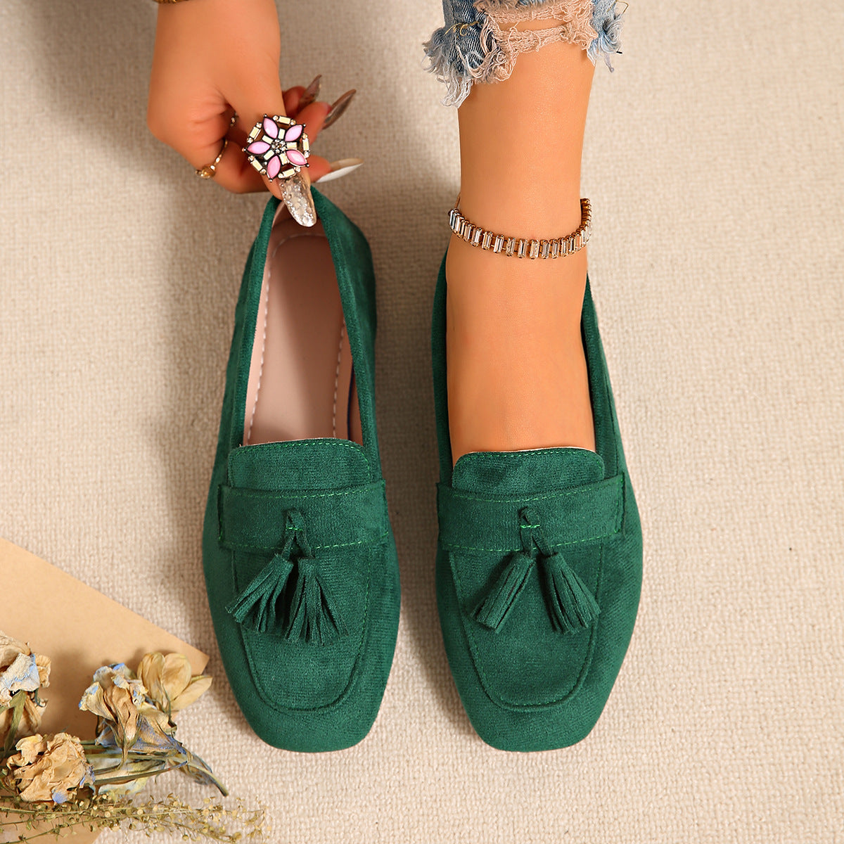 Square Toe Slip On Casual Loafer Shoes