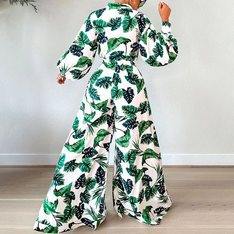 Casual Loose Long Sleeve Printed Trousers Suit