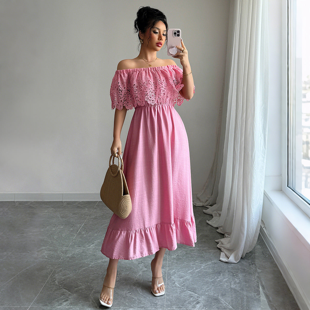 Elegant Style Off-shoulder A- Line Dress