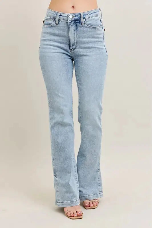 Judy Blue Full Size/Plus Size Tummy Control Vintage Wash Side Slit Slim Boot Jeans