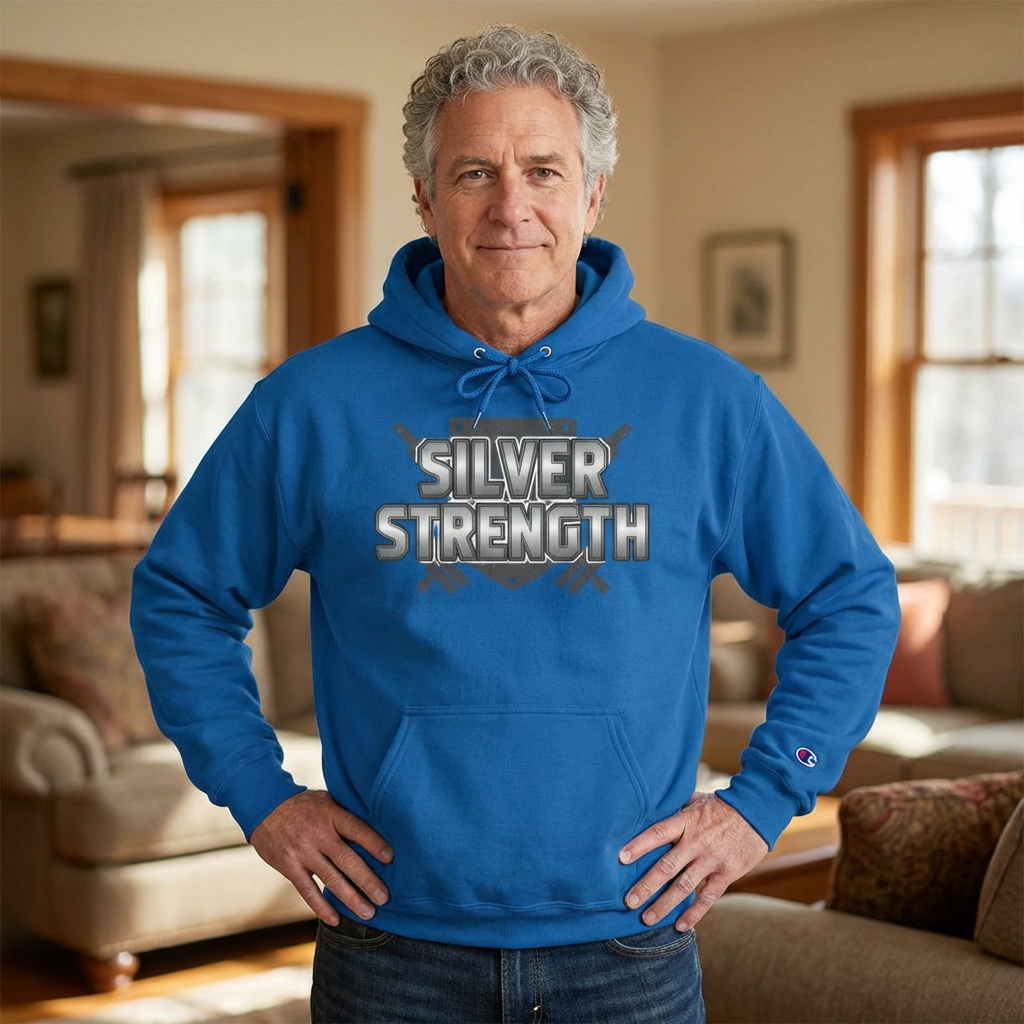 Silver Strength Hoodie — Champion Logo Athletic Pullover