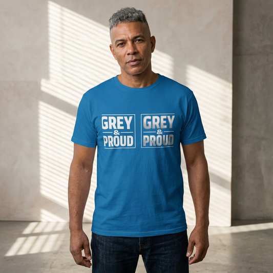 Grey & Proud T-Shirt — Retro Block Letter Pride Tee