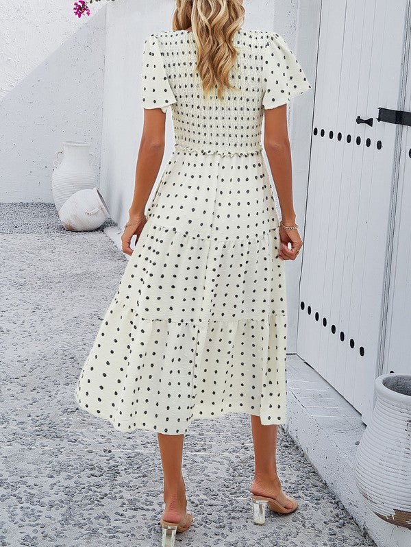 Dotted Smocked Midi Dress