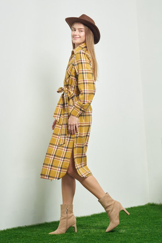 Jade by Jane Plaid Print Collar Long Shirt Dress