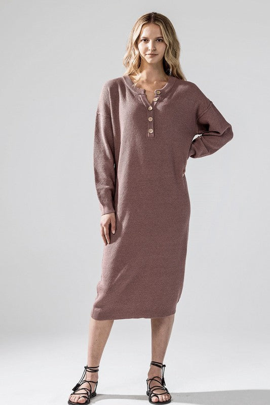 Comfy Button-front Soft Sweater Kint Midi Dress