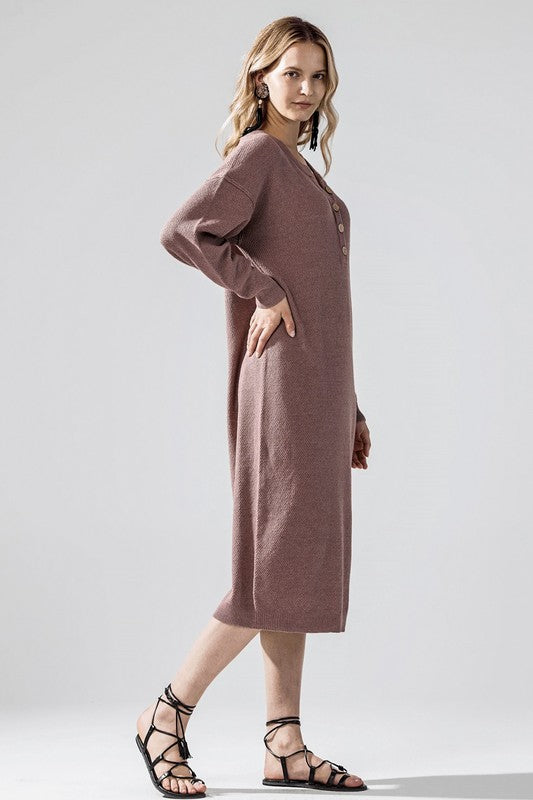Comfy Button-front Soft Sweater Kint Midi Dress