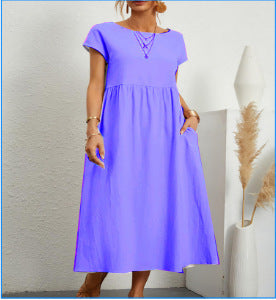 Women's Cotton Round Neck A-line Skirt Dress