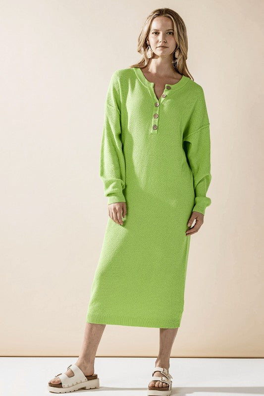 Plus Comfy Button-front Soft Sweater Midi Dress