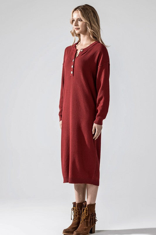 Plus Comfy Button-front Soft Sweater Midi Dress