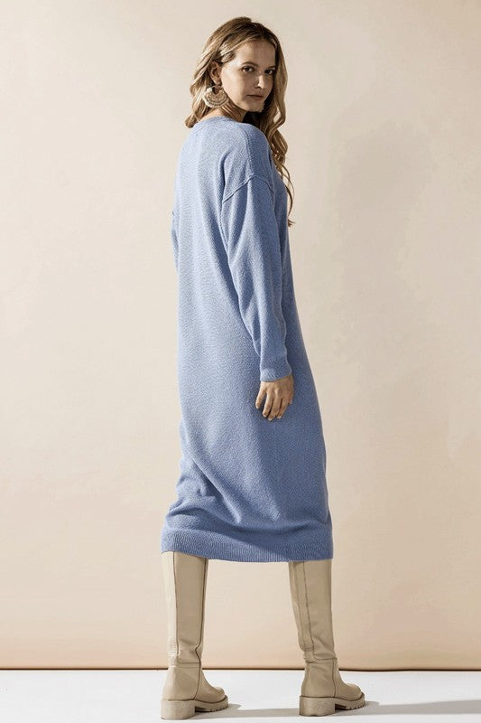 Comfy Button-front Soft Sweater Knit Midi Dress