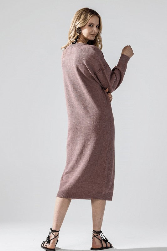 Comfy Button-front Soft Sweater Knit Midi Dress