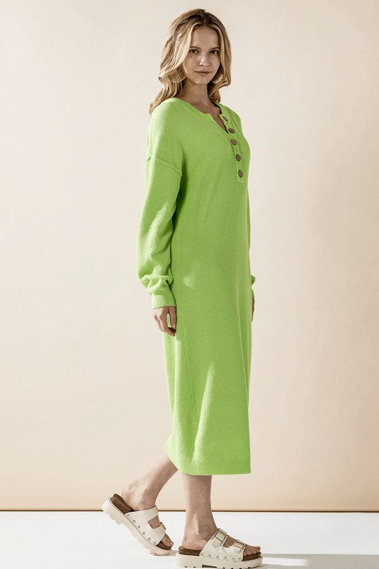 Comfy Button-front Soft Sweater Knit Midi Dress