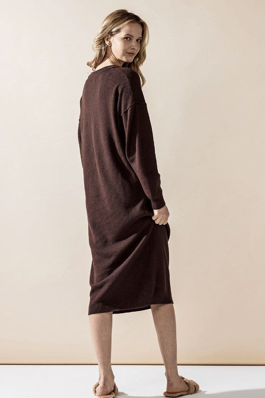 Comfy Button-front Soft Sweater Knit Midi Dress