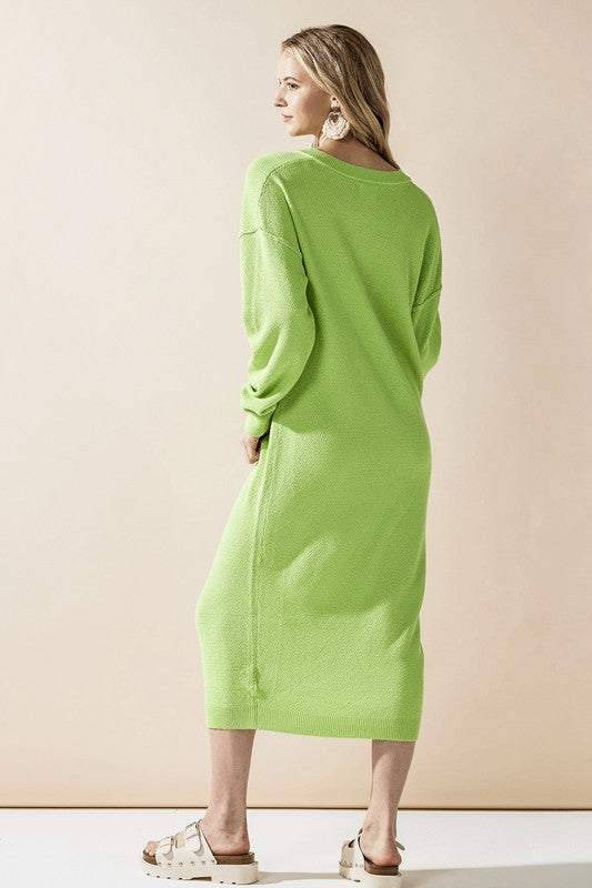 Comfy Button-front Soft Sweater Knit Midi Dress