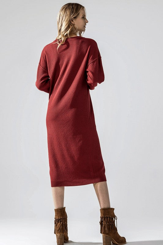 Comfy Button-front Soft Sweater Knit Midi Dress