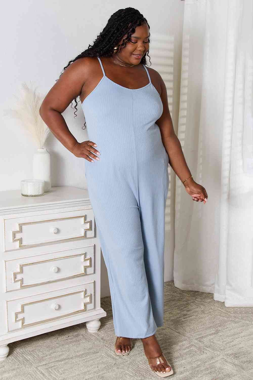 Basic Bae Spaghetti Strap Jumpsuit - Full Size V-Neck Design