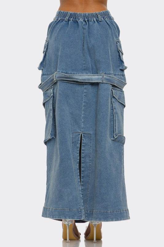 Utility Denim Maxi Skirt