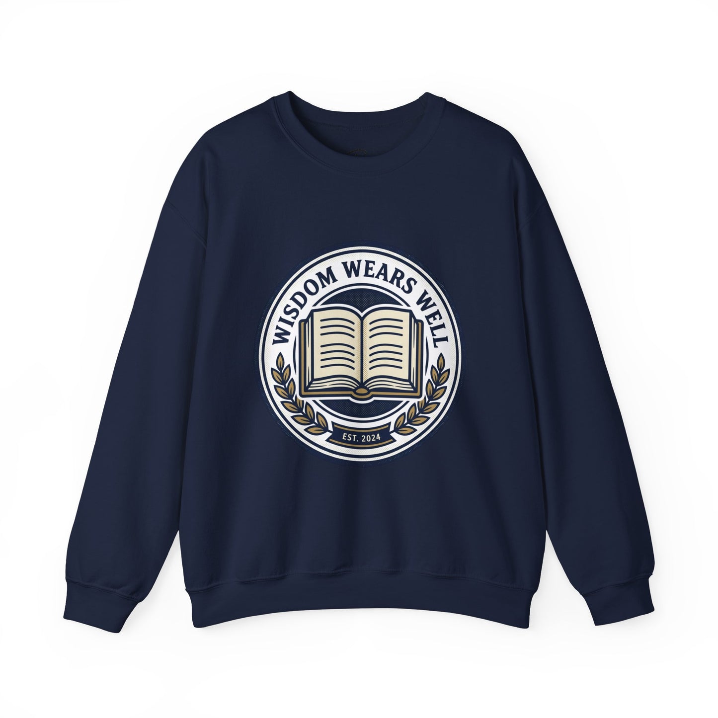 Wisdom Wears Well Sweatshirt — Vintage Book Emblem Crewneck