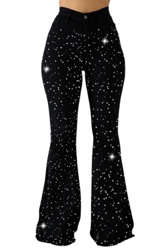 GJG Denim Galaxy Glow Rhinestone Flare Jeans Made in the USA
