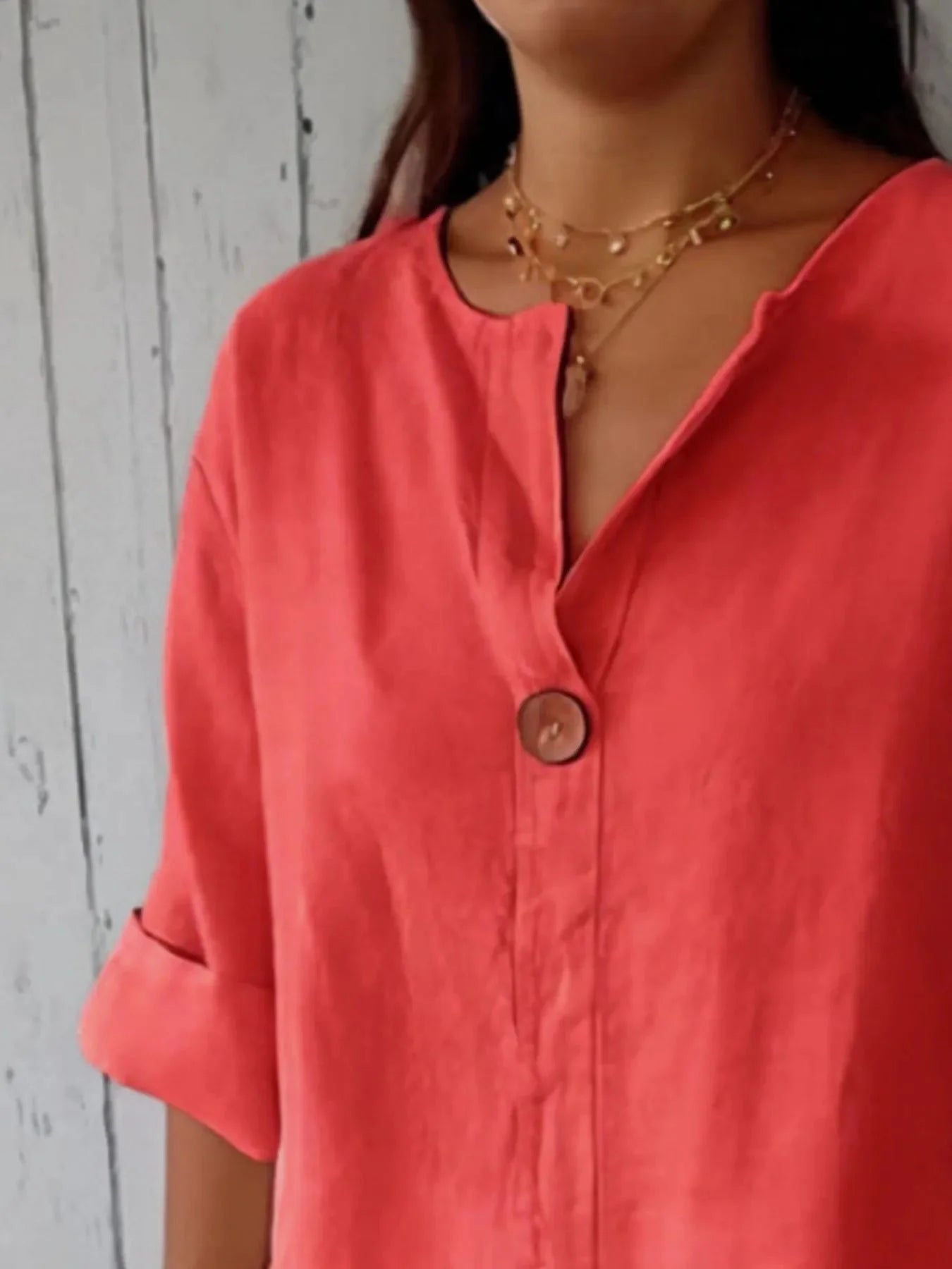 Breezy Button-Front Relaxed Linen Blouse