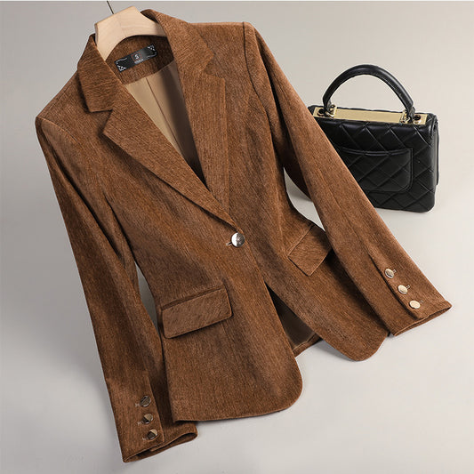 Slim-fit Casual Gold Velvet Blazer For Women