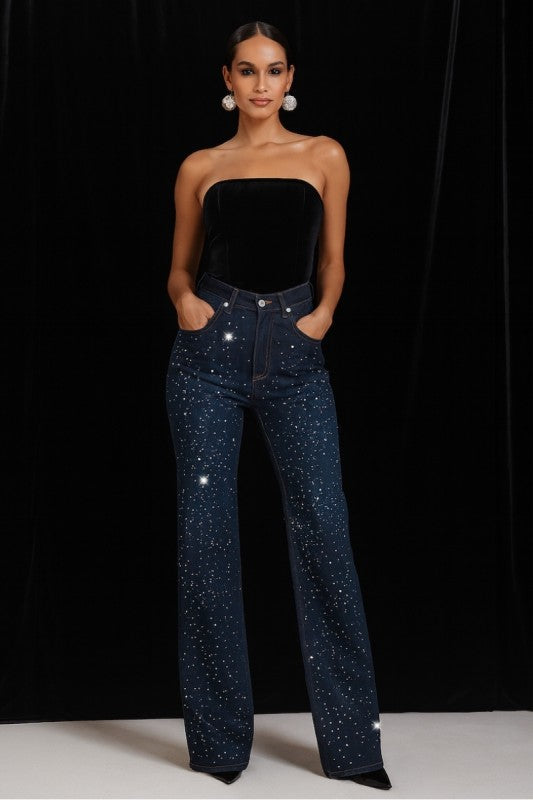 Wide Leg Rhinestone Jeans