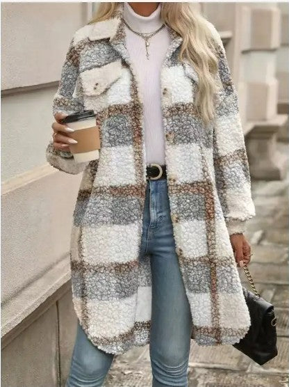 Plaid Faux Fur Coat