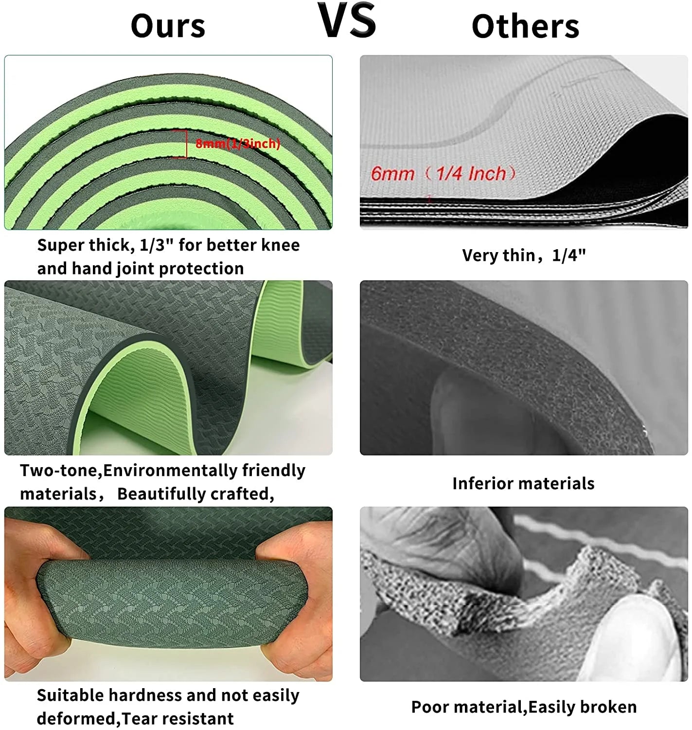 COCOBELA Dual-Sided Yoga Mat – 8mm Extra Thick, Eco-Friendly TPE – Reversible Non-Slip, Waterproof, Lightweight & Odor-Free – 72"x24" for Yoga, Pilates, Stretching & Fitness