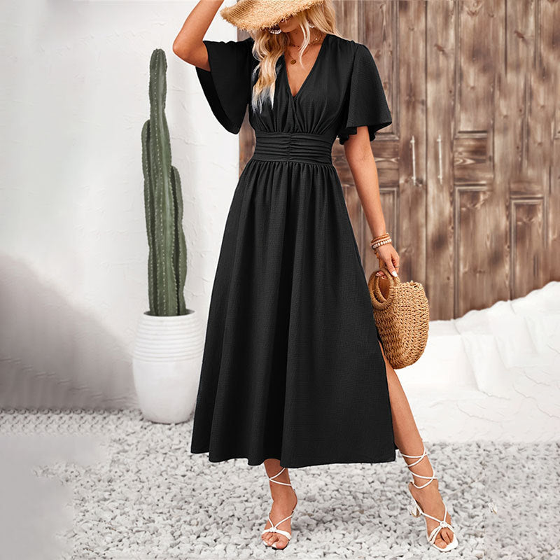 Ruffle Sleeve Split Elastic Waist Dress