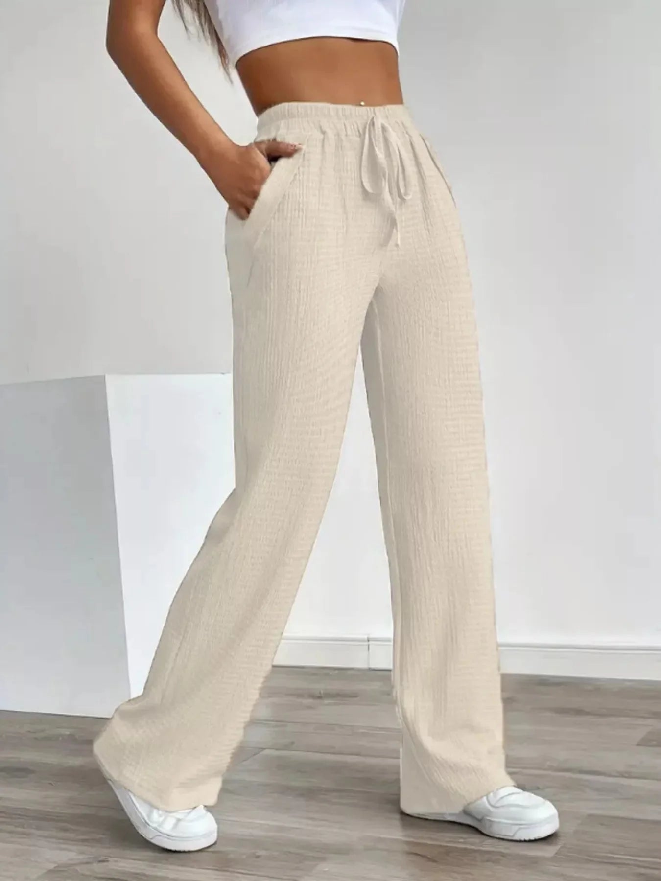 Textured Womens Wide Leg Pants