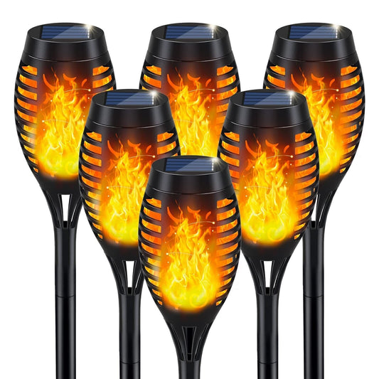 IkeeRuic Solar Torch Lights – 6 Pack Flickering Flame Outdoor Garden Lights