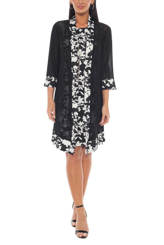 Marina Round Neckline Sleeveless Floral Top With Sheer Jacket