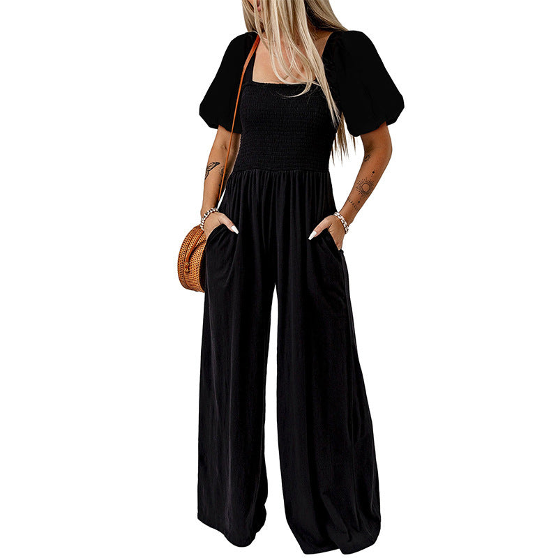 Square Collar Short Sleeve Jumpsuit