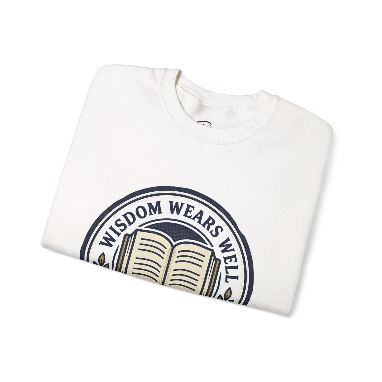 Wisdom Wears Well Sweatshirt — Vintage Book Emblem Crewneck