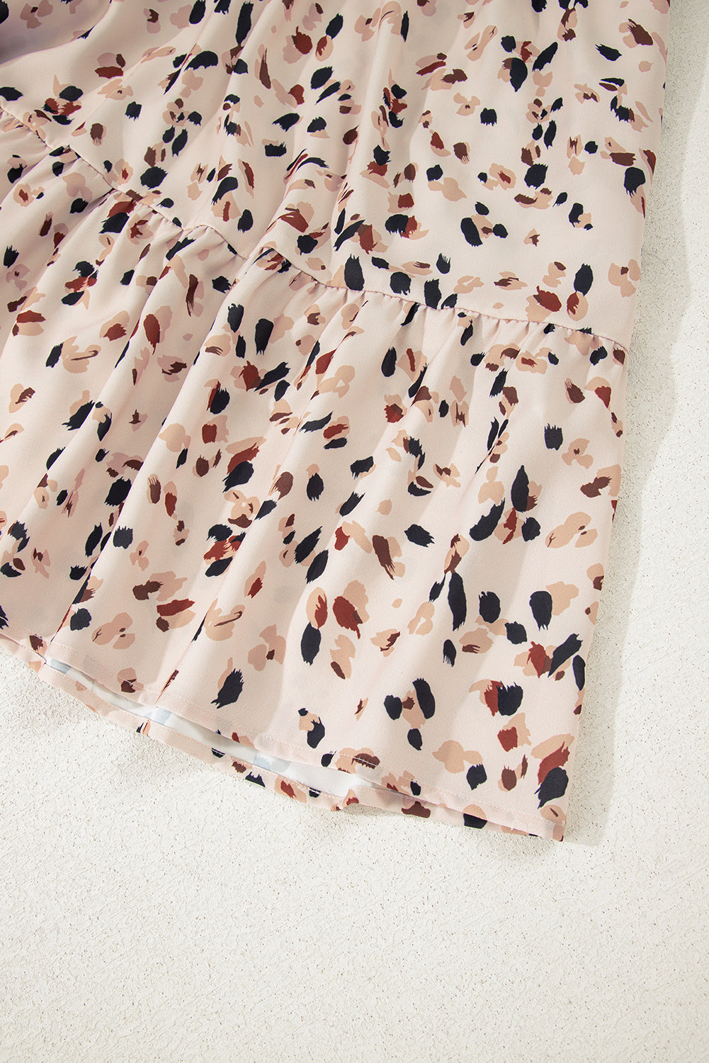 Beige Abstract Print Surplice V Neck Cuffed Sleeve Empire Waist Plus Size Dress