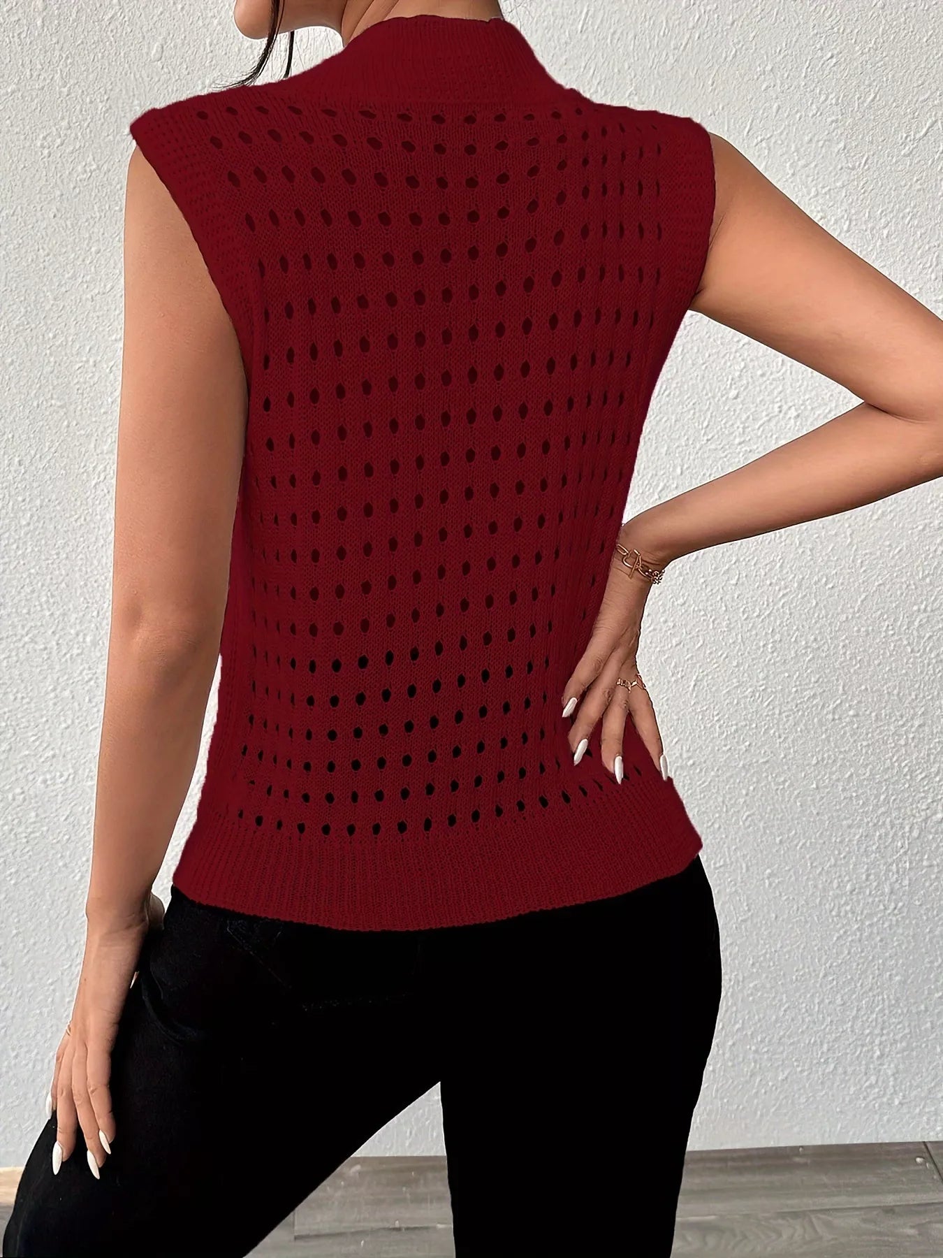 Hollow Out Round Neck Knit Sweater Tank