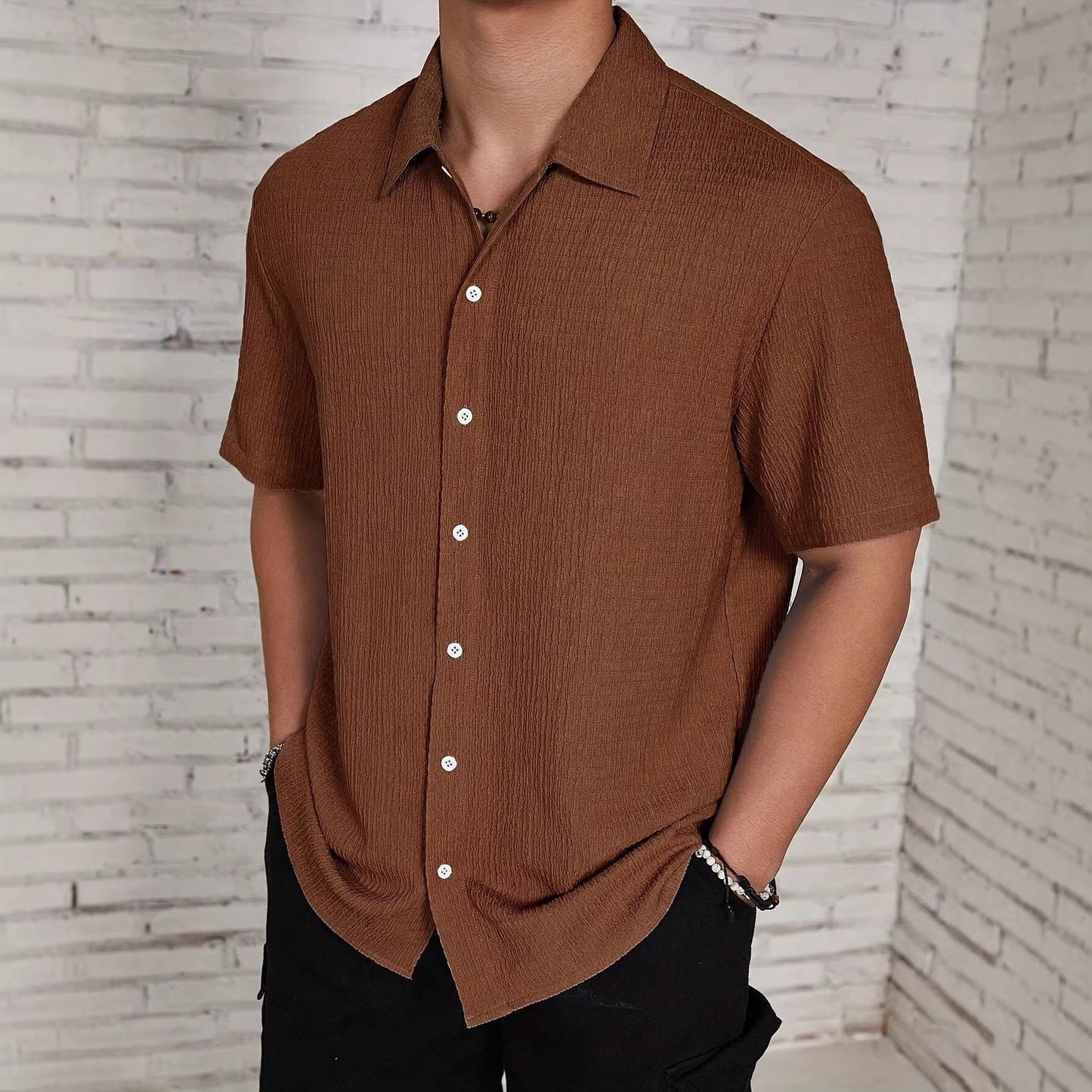 New Lapel Collar Retro Resort Casual Shirt For Men