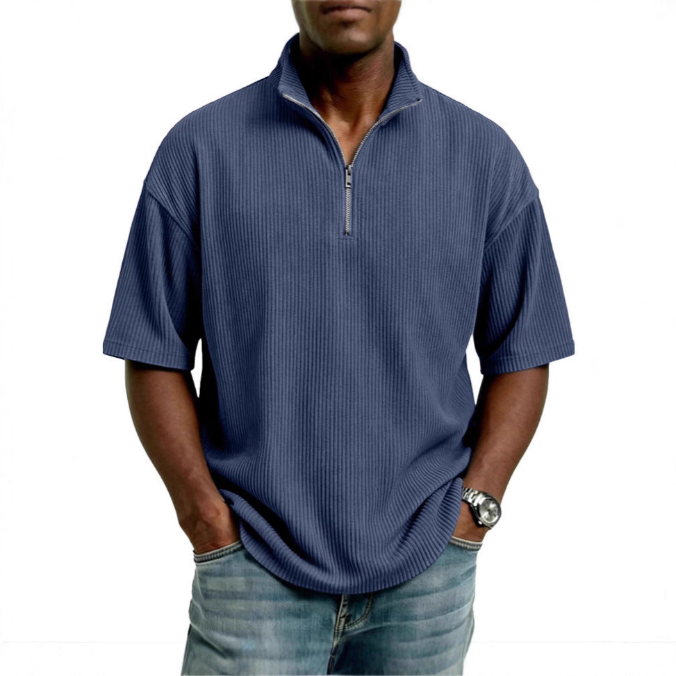 Summer Loose Casual Solid-Colored Mens Waffle-Weave Top