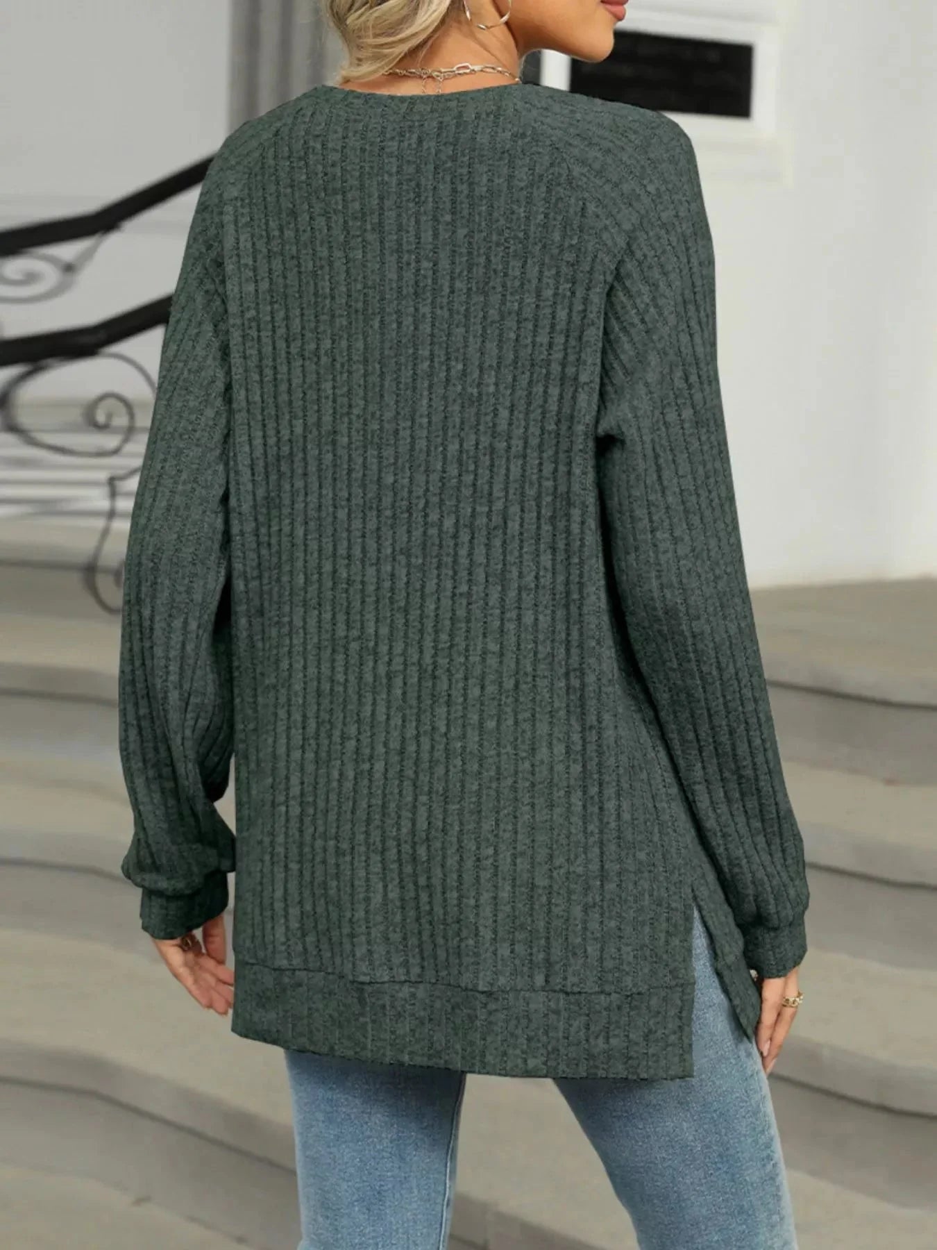 Cozy Chic Ribbed Button Detail Long Sleeve Tunic