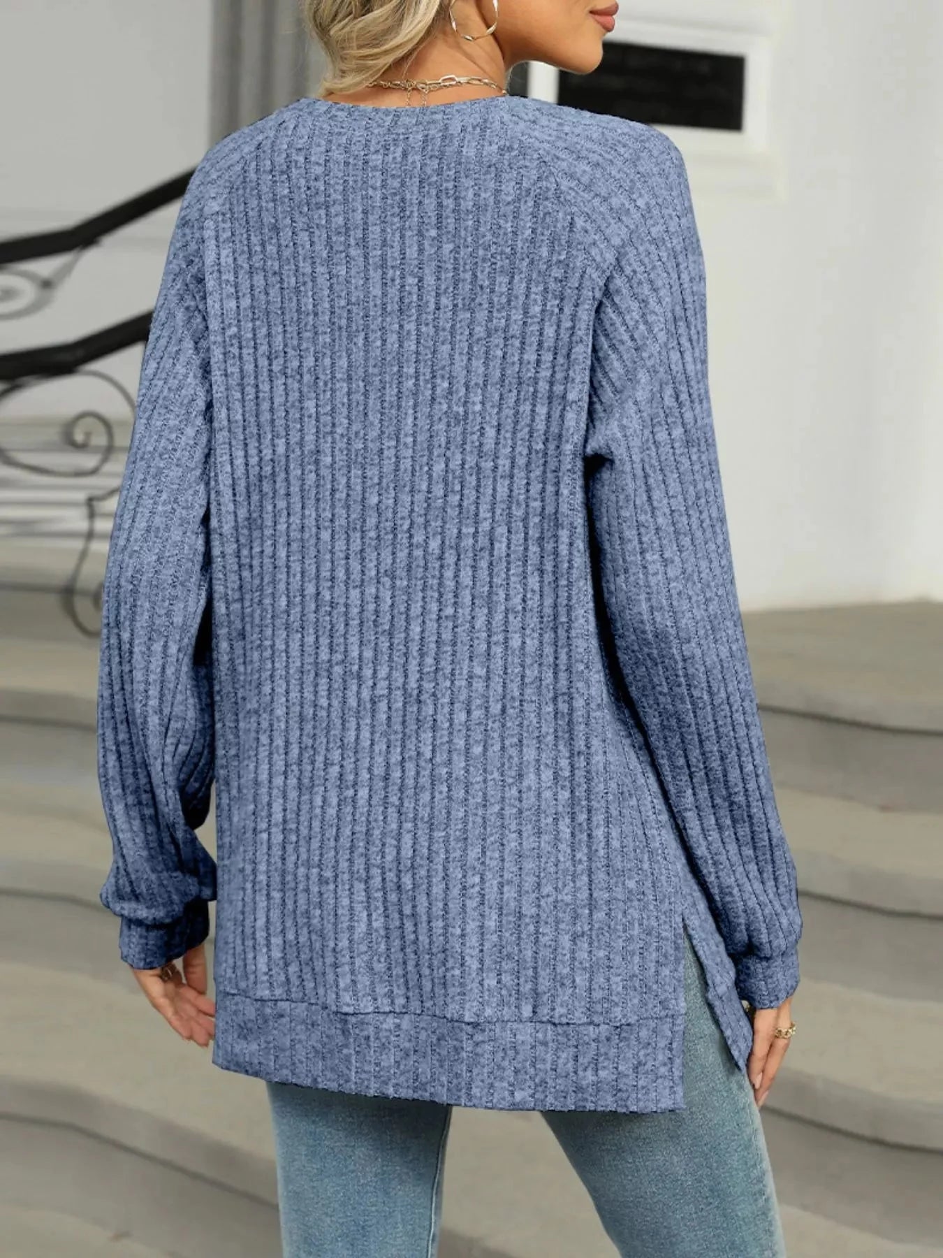 Cozy Chic Ribbed Button Detail Long Sleeve Tunic