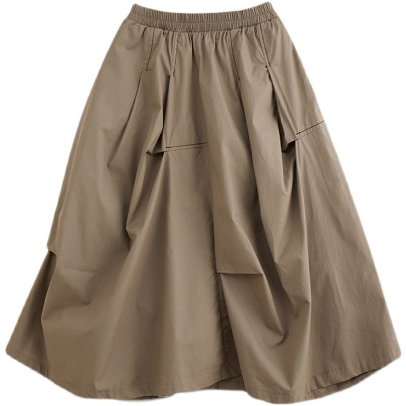 Women's Summer All Cotton Loose Western Style Mid-length Draping A- Line Skirt